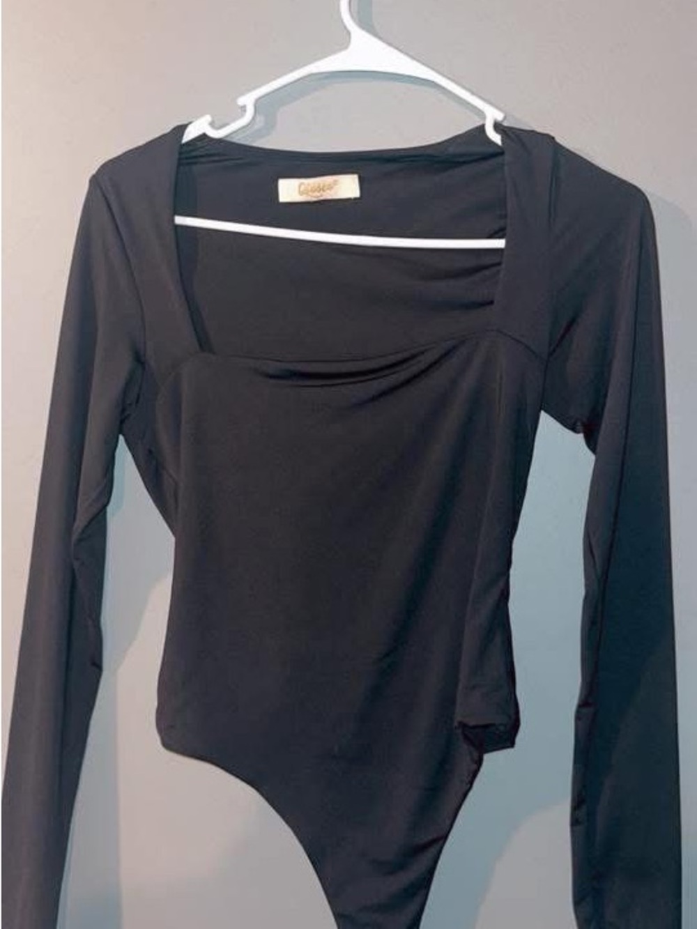 Long Sleeve Square Neck Black Bodysuit